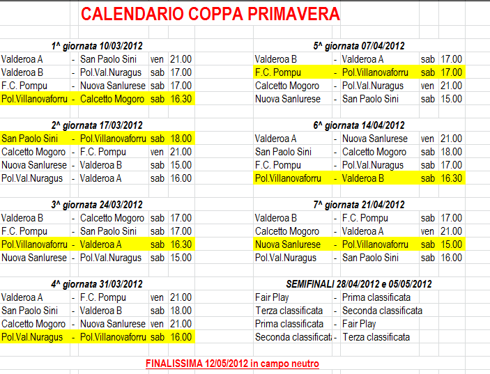 CALENDARIO COPPA PRIMAVERA2