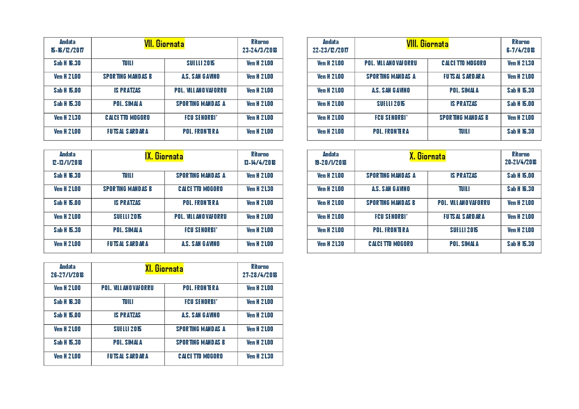 CALENDARIO 2017-2018 csi calcio 5